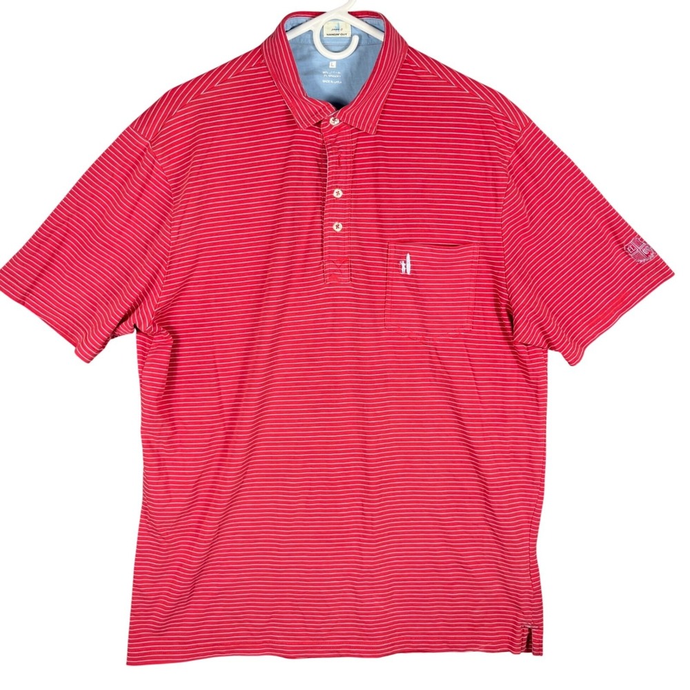 Johnnie-O Polo Golf Shirt Mens L Red White Striped Short Sleeve Cotton